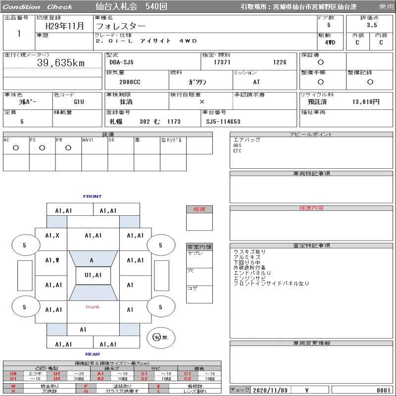 Аукционный лист Subaru Forester, 2017