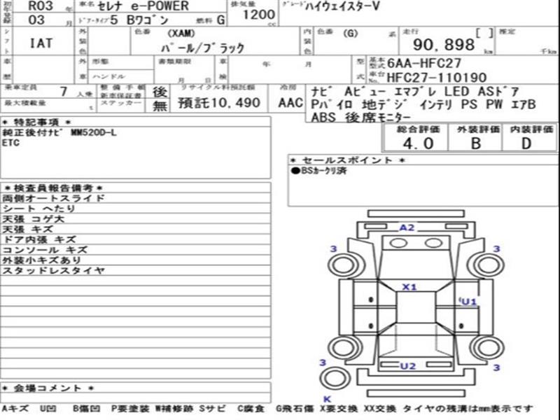 Аукционный лист Nissan Serena, 2021