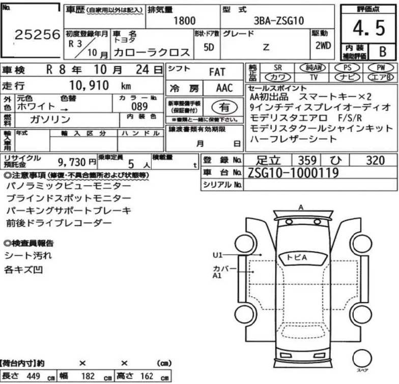 Аукционный лист Toyota Corolla Cross, 2021