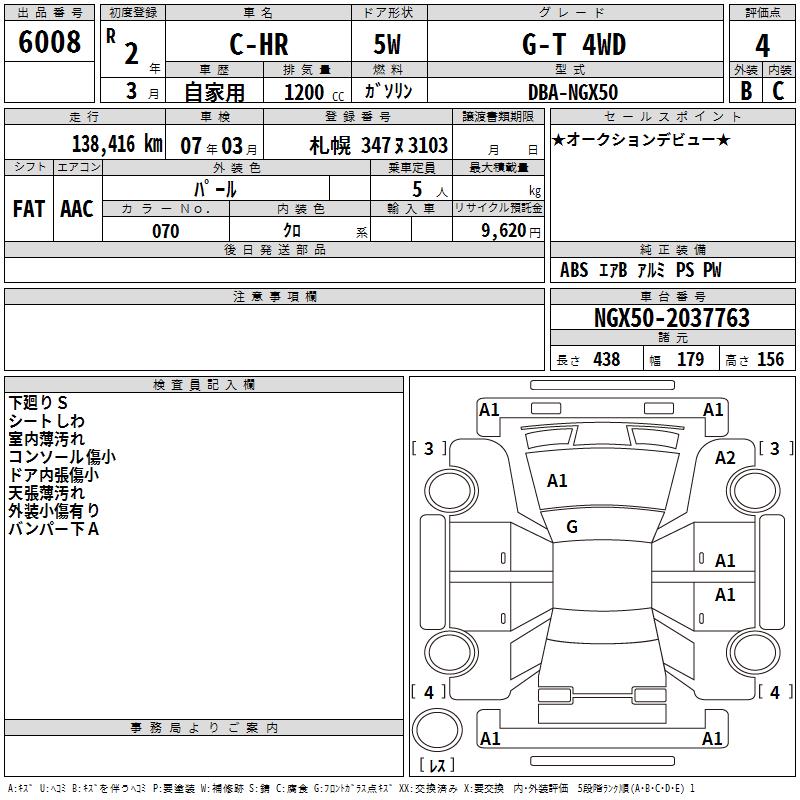 Аукционный лист Toyota C-HR, 2020